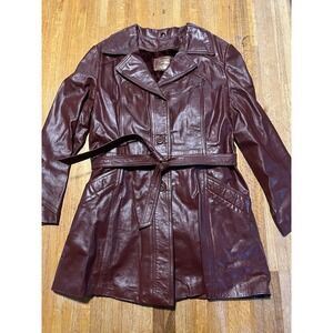 Women’s Burgundy Leather Trench Jacket with Belt